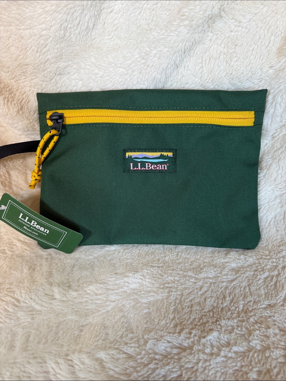 L.L. Bean Dark Green Toiletry Pouch with Yellow Zip
